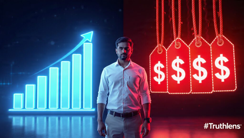 “महंगाई का सच भारत – Salary vs Inflation India reality 3D visual”