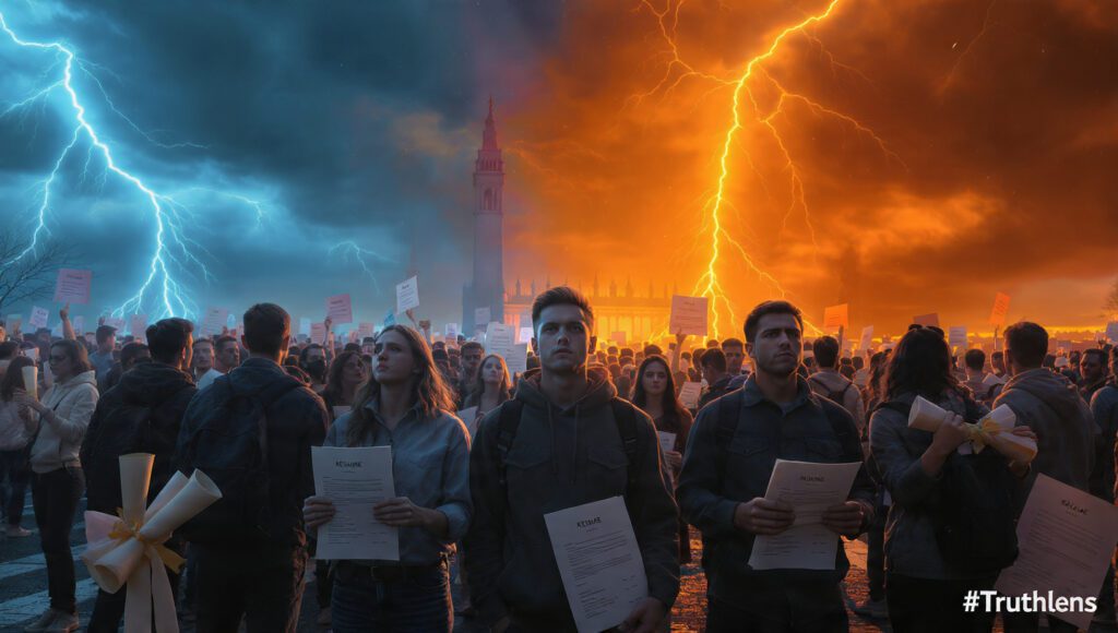 युवा-गुस्से-में-क्यों-है-–-बेरोज़गारी-और-दिशा-संकट-को-दर्शाता-प्रतीकात्मक-3D-दृश्य